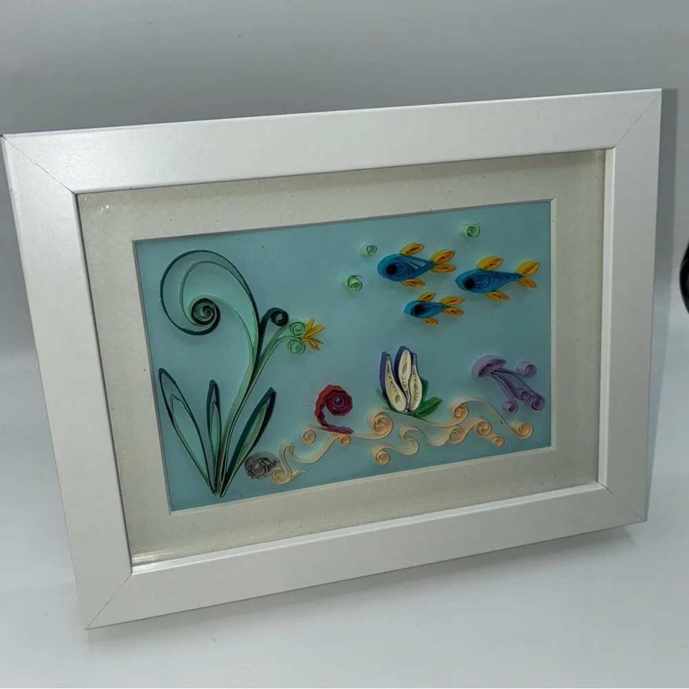 Framed Quilling Art with Fish and Flowers